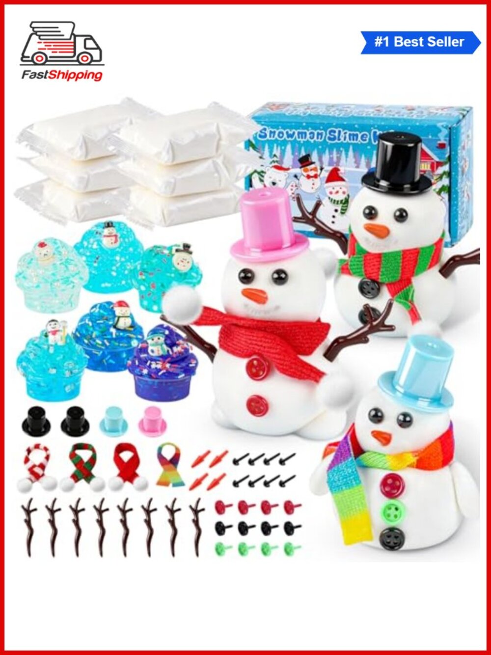 🎅 6-Pack Snowman Slime Kit for Kids Christmas DIY Stocking Stuffer